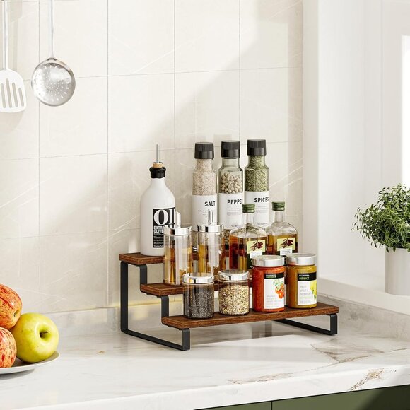 3-Tier Spice Rack 13.8" Wood Step Shelf Countertop pantry storage organization - Picture 7 of 7